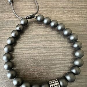 Matte Black Beaded Bracelet | 10mm | Crystal Accent | Adjustable